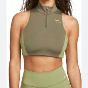 Nike Women's Air Dri-FIT Swoosh Mockzip Bra-Olive NEW